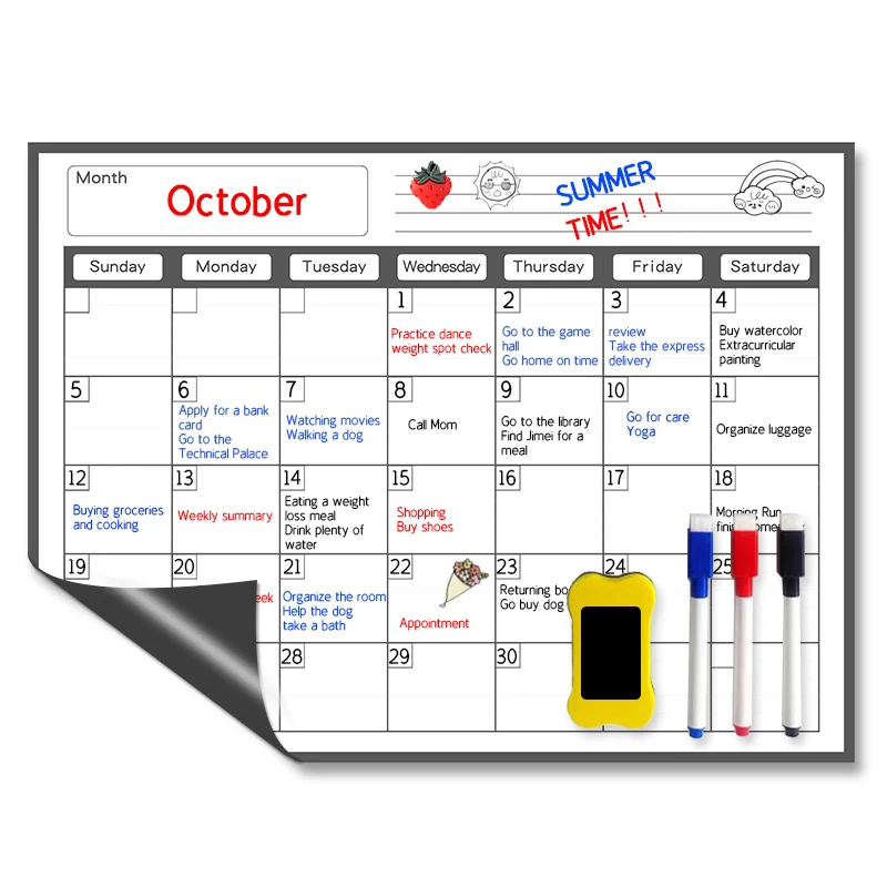 12X16 Inch Magnetic Refrigerator Sticker Monthly Schedule Erasable Message Board Memo Board Whiteboard