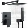 Shower Faucet Set Matte Black Shower System, with 10 inch Shower Head and Handheld Spray Rain, 2 in 1 Wall Mounted 1