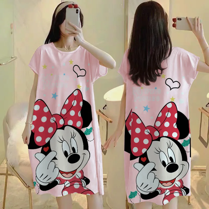 Nightdress Minnie Pajamas Ladies Summer Disney Pajamas Women's Comfortable Large Size Loose Cartoon Home Clothes cotton pajama set princess nightdress summer home clothes set