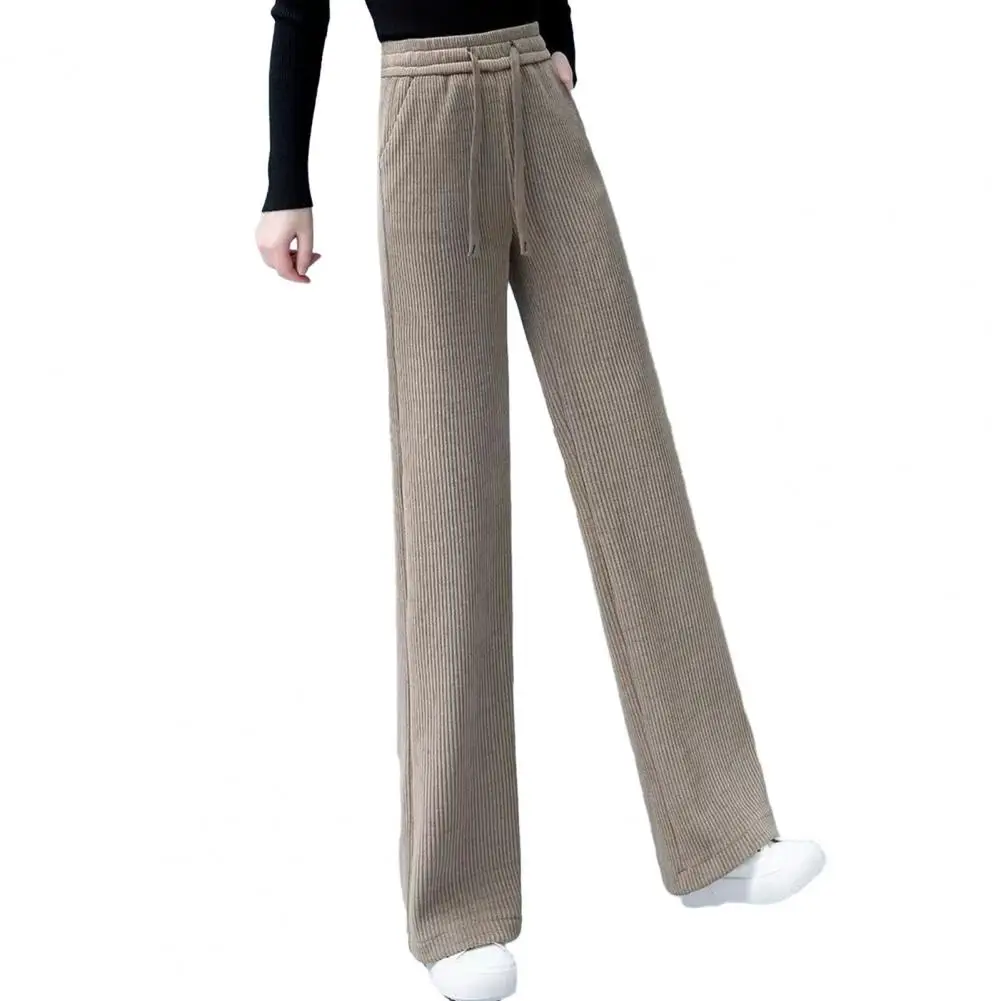 

Basic Lace Up Baggy Pantalones Mom Spring Autumn Solid Color High Waist Straight Trousers Casual Corduroy Wide Leg Pants Women