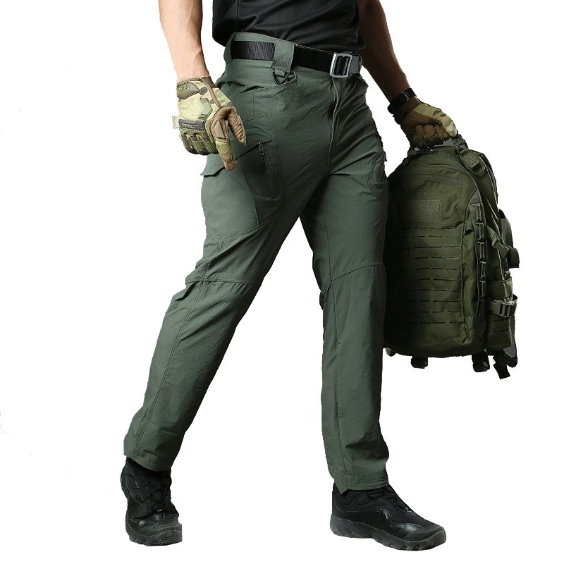 khaki trousers Men's Summer Thin Ripstop Cargo Pants Quick Dry Military Tactical Pants Multi Pockets Hiking Trekking Combat Stretch Trousers casual trousers for men