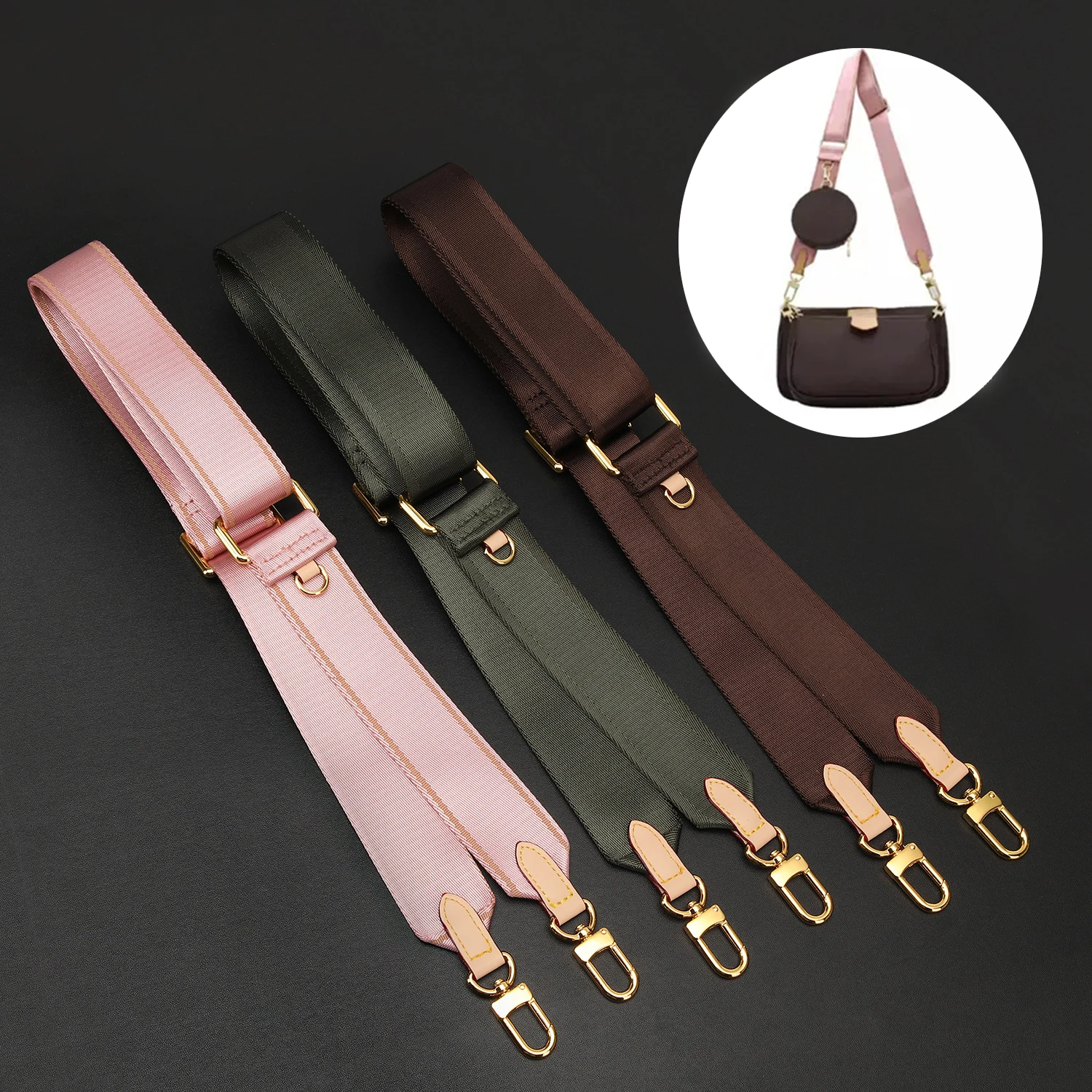 Luxury Adjustable Canvas Shoulder Bag Straps Crossbody Coin Purse Metal Button Handbag Strap Famous Brand Replacement Bag Strap