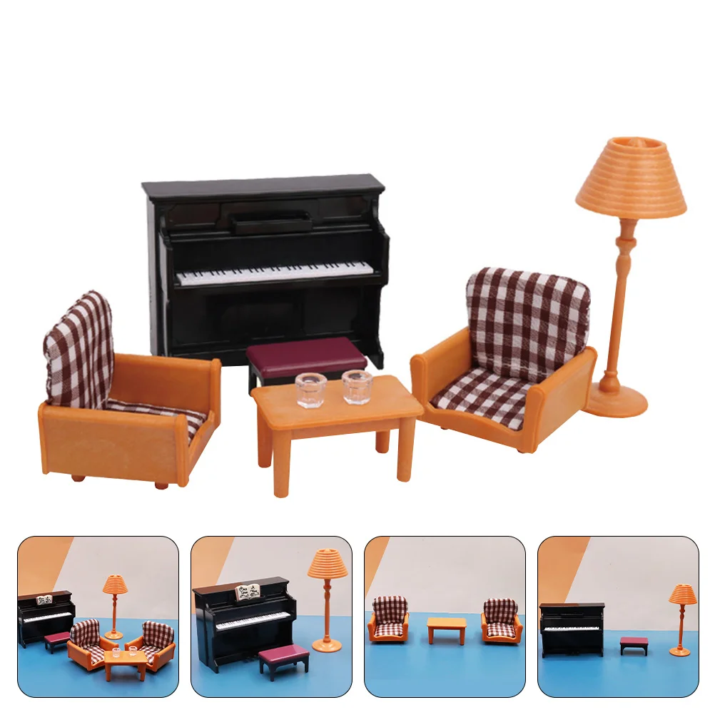 

Mini Simulated Piano Sofa Child Glass Figurines Living Room Furniture Plastic House Decorations