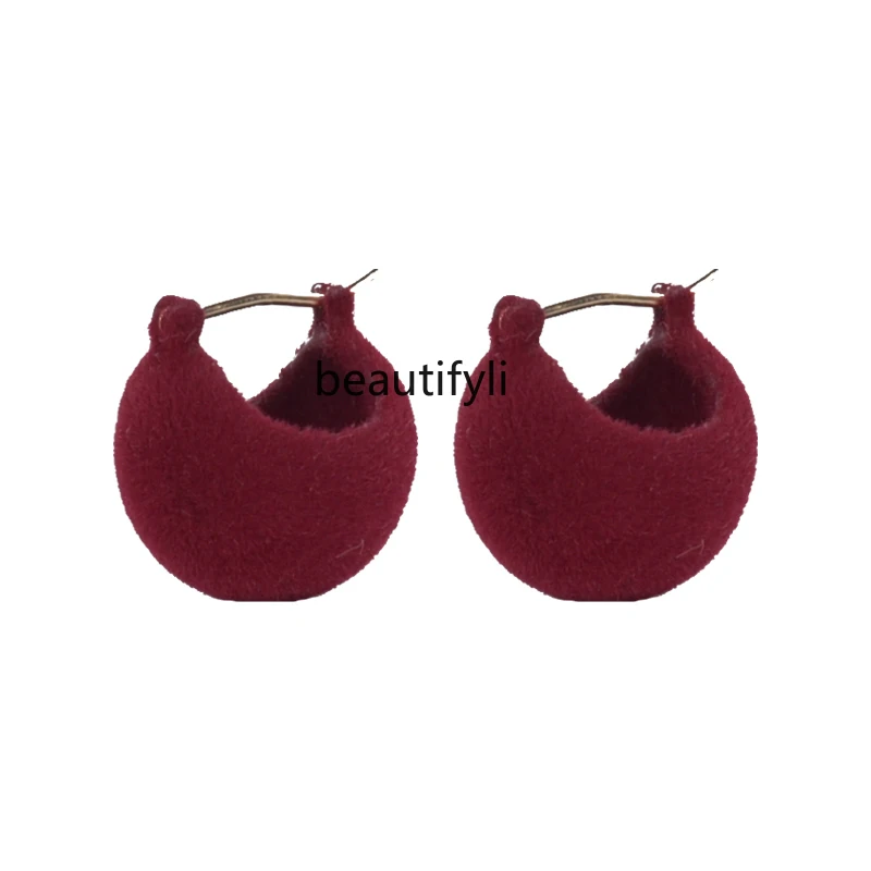 

Red Velvet Plush Earrings New Studs Light Luxury High-Grade Earrings for Women Autumn and Winter Earings Ear Clip