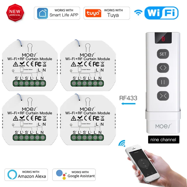 Tuya Smart Life WiFi RF433 Blind Curtain Switch with Remote for Electric Roller Shutter Sunscreen Google Home Alexa Smart Home Option 8