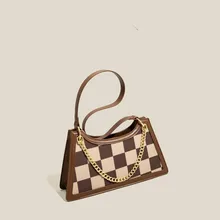 

Maxdutti French light luxury Plaid Patchwork Retro Casual Bag Women England Women's bag 2022new texture messenger bag armpit bag