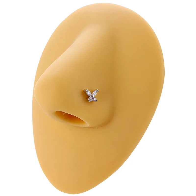 حلقات الأنف من الفولاذ المقاوم للصدأ على شكل حرف L ترصيع الأنف على شكل فراشة برغي الأنف للنساء والرجال مجوهرات ثقب الأنف فضي/ذهبي