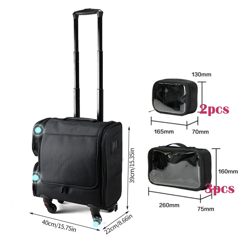 תיק גלילה מקצועי לאיפור עם נפח גדול לנסיעות, תיק קוסמטיקה עם 5 שקיות PVC לאמנים באיפור לנסיעות