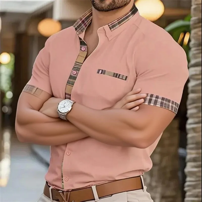 2025 Moda Uomo Business Risvolto Ufficio Casual Outdoor Street Camicia da uomo Morbida e confortevole Manica corta retrò da uomo 2