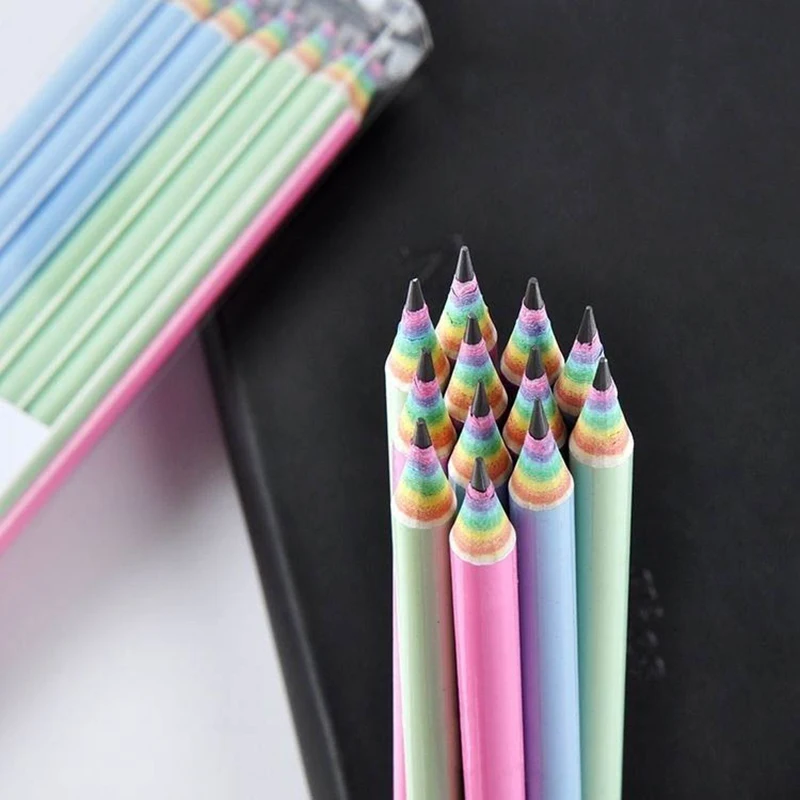 6-8pcs/set Rainbow Paper Pencil HB Environmentally Friendly for Creative Simplefor Writing and Painting Pencil School Stationery - 3