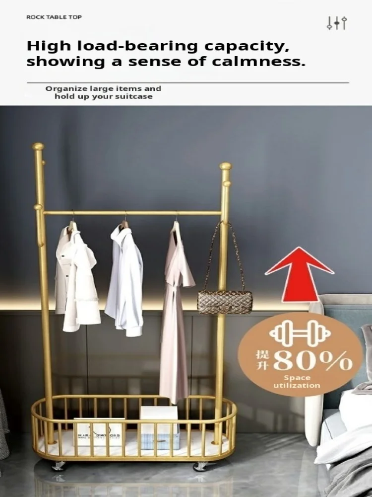 Household coat rack storage thickened floor standing clothes storage wheeled hangers Living bedroom hangers with Storage Basket