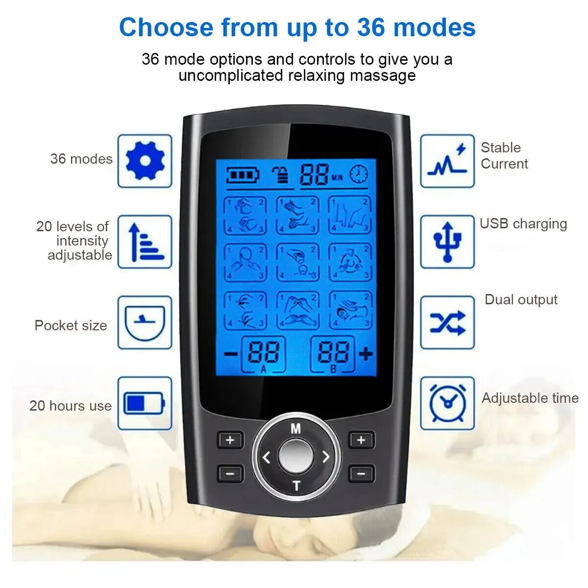 36 Modes Modes Muscle Massager Adjustable Mode TENS EMS Body Physiotherapy Therapy Massager Slimming Machine Muscle Stimulator