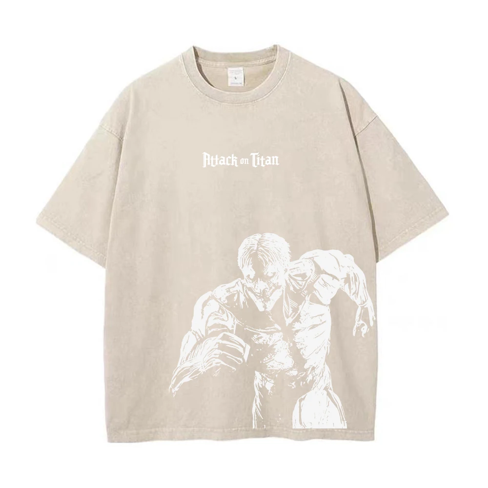 Men Washed Anime Attack On Titan T-Shirt Hip Hop Streetwear