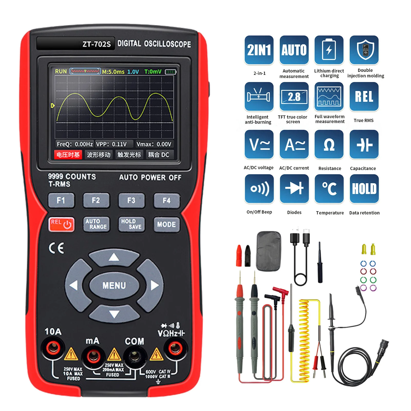 BSIDEZT702SColorScreenHandheldDigitalOscilloscopeMultimeter