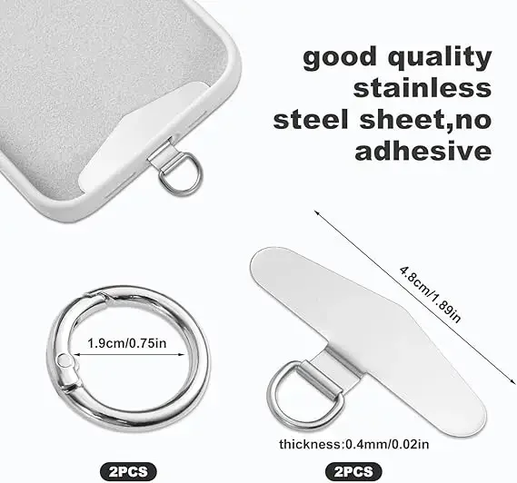 Universal Metal Phone Lanyard Gasket Patch with Keyring Durable Ultra Thin Mobile Phone Sling Rope Card Clip Strap Hang Cord Tab