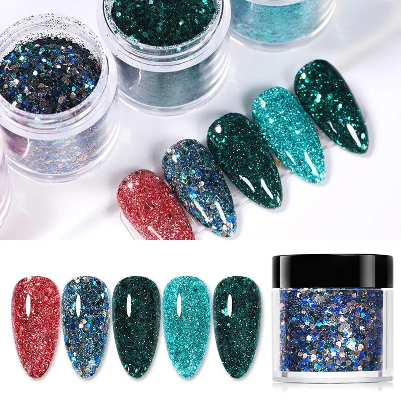 Nail Glitter Sequins Holographic Nail Chrome Powder Sparkly Shinning Mixed Shape Hexagon Flakes