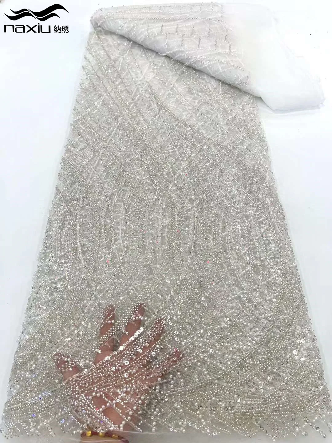 

Madison-African Hand Beaded Lace Fabric, Pearl Sequins, Bridal Wedding Dress, High Quality, Luxury, 2024