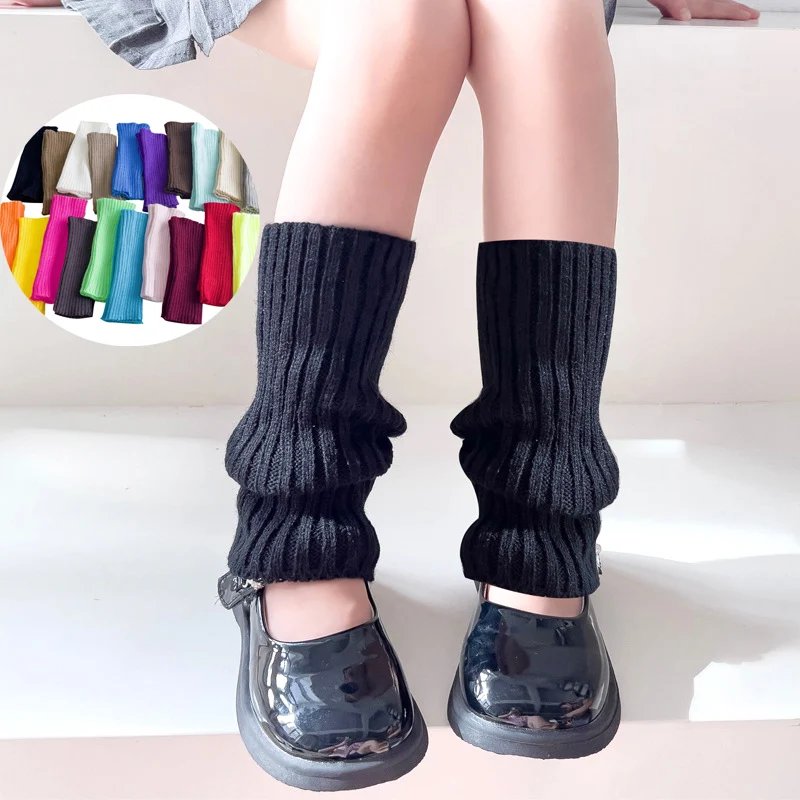 Description Picture 2 of item1 Pair Candy Color Children Leg Warmers Korean Sweet Kids Knitted Foot Cover Girls Lolita Style Solid Warm Elastic Tube Socks