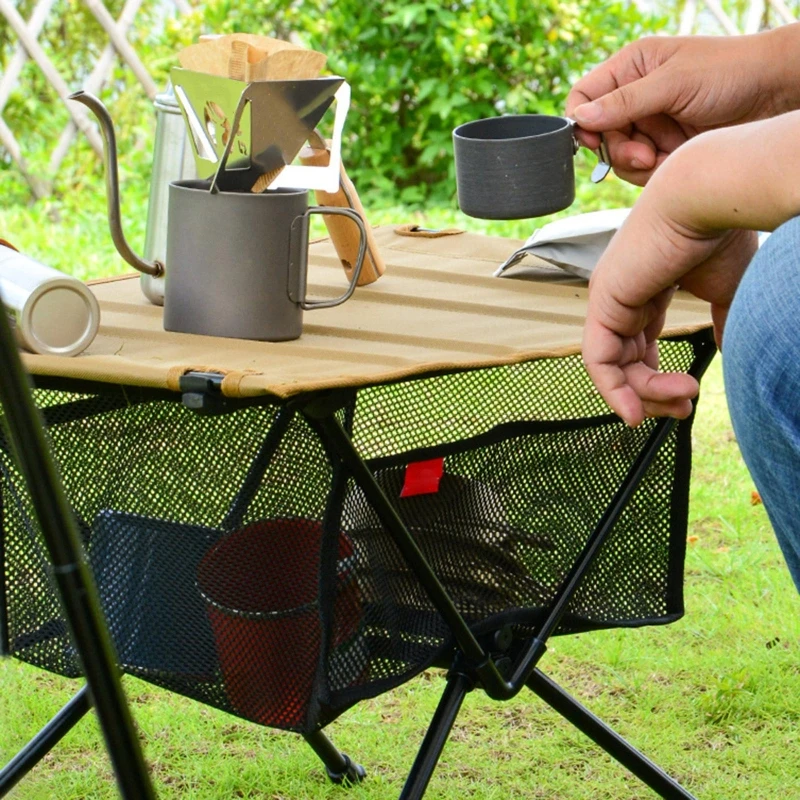 Outdoor Folding Net Bag Picnic Under Table Storage Bag Desk Box Tripod Mesh Basket Organizer for Camping Table Tripod Rack