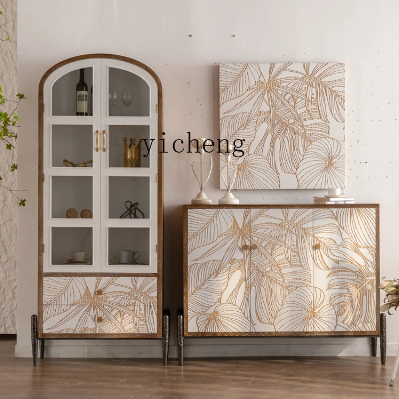 

ZF Wood Carved Shoe Cabinet Homestay Hotel Home Decoration Entrance Cabinet