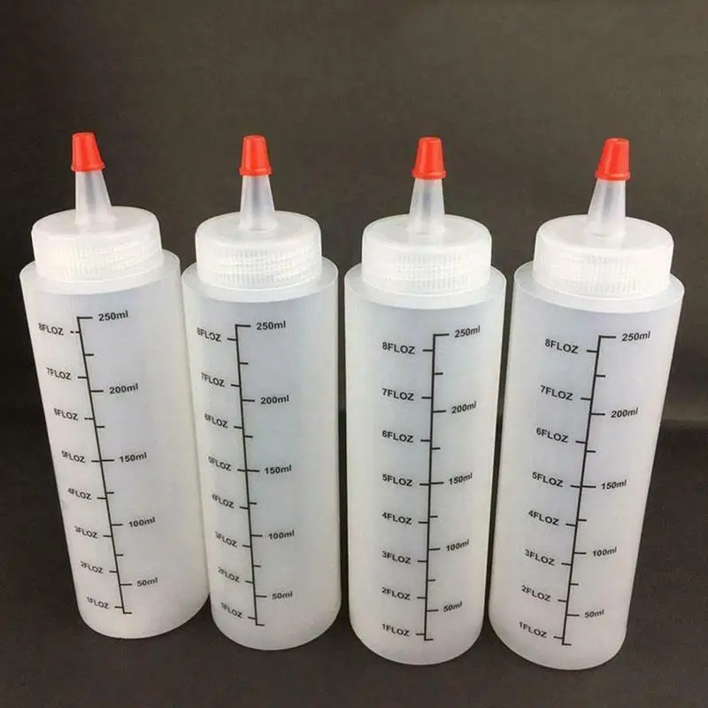 

250ml Plastic Needle-nosed Bottle With Scale Squeeze Bottle Bottle Leak-proof Salad Squeeze With 1pc Sauce Bottle L8h0