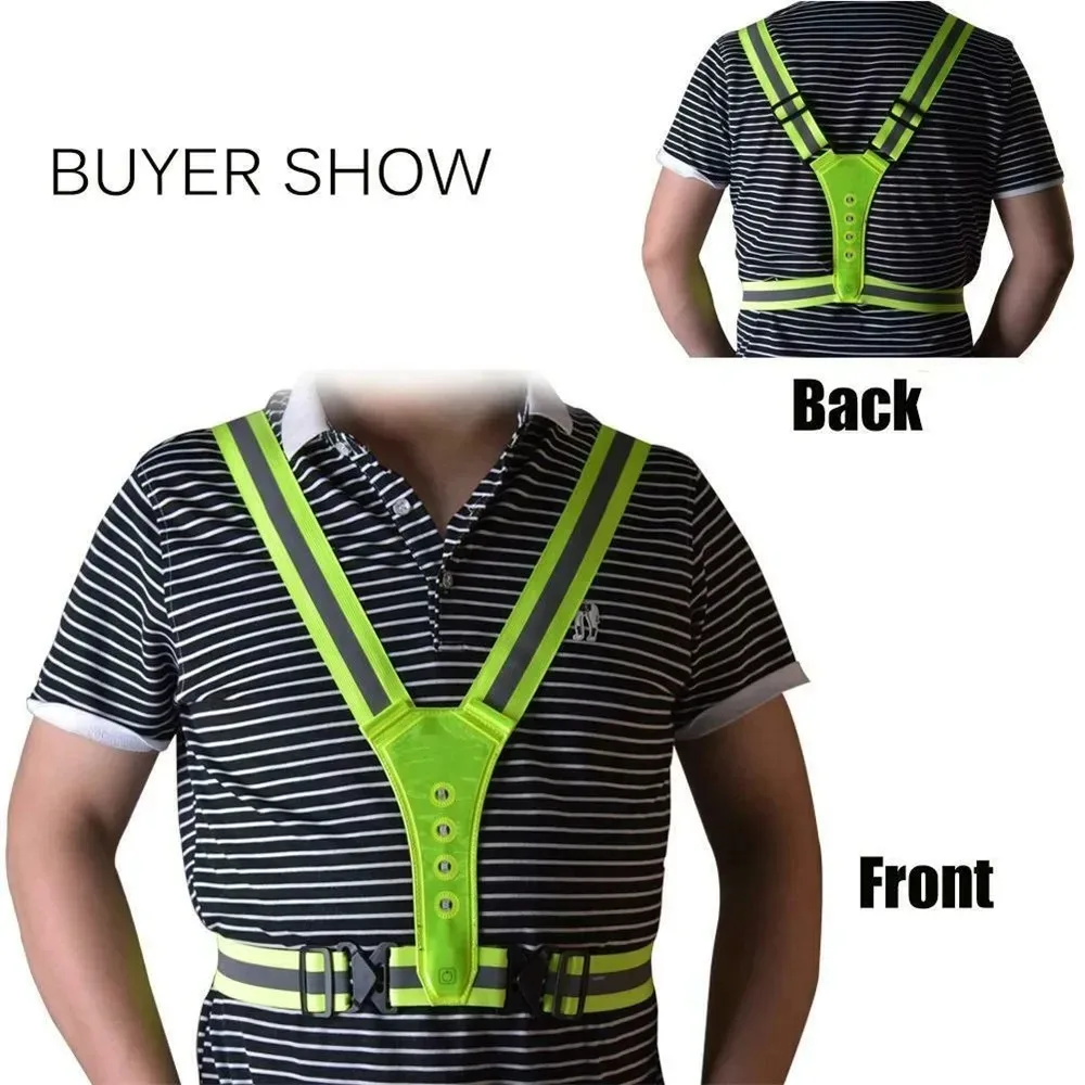 High Visibility Night Running Vest 3 Light Modes Adjustable LED Reflective Vest Flashing Elastic Sports Vest