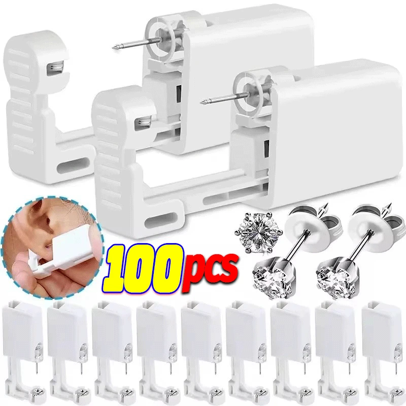Safety Ear Piercing Gun Kit Disposable Disinfect Safety Earring Piercer Machine Studs Nose CLip Body Jewelry Piercing Tool 100pc