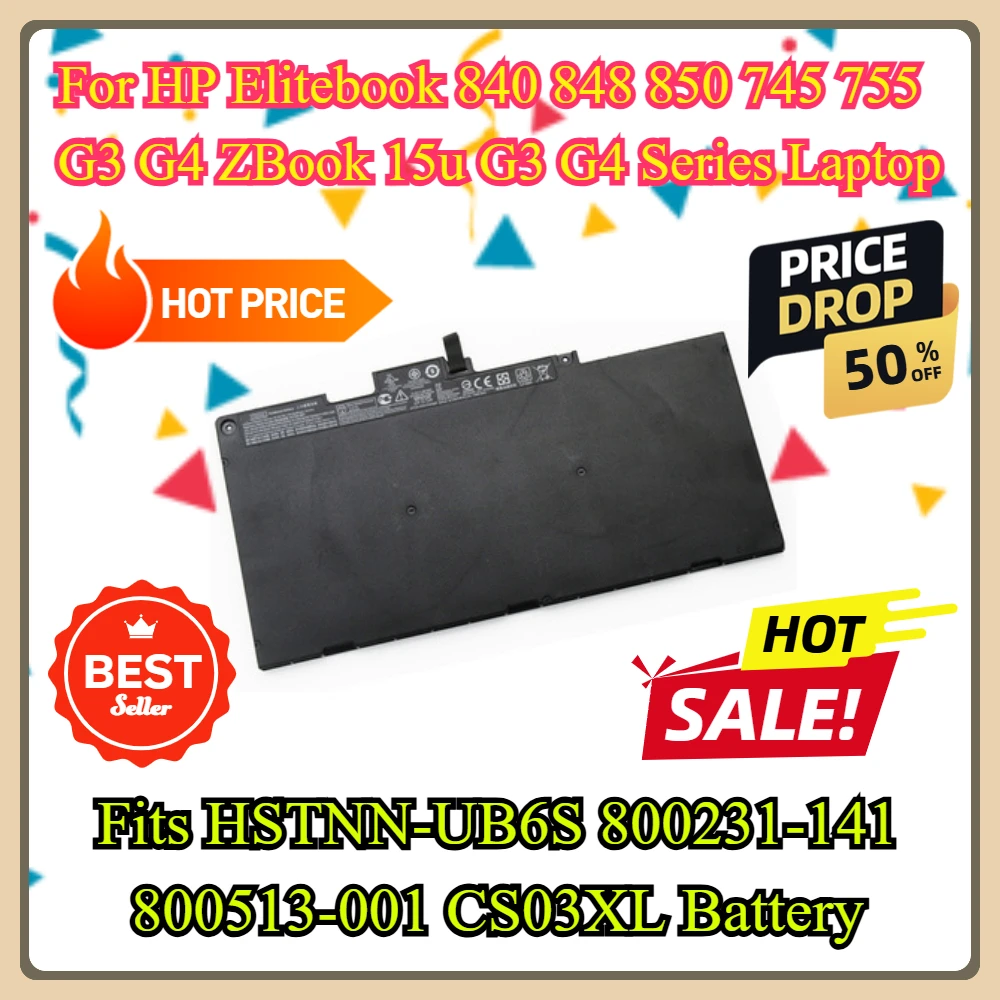 For HP Elitebook 840 848 850 745 755 G3 G4 ZBook 15u G3 G4 Series Laptop Fits HSTNN-UB6S 800231-141 800513-001 CS03XL Battery