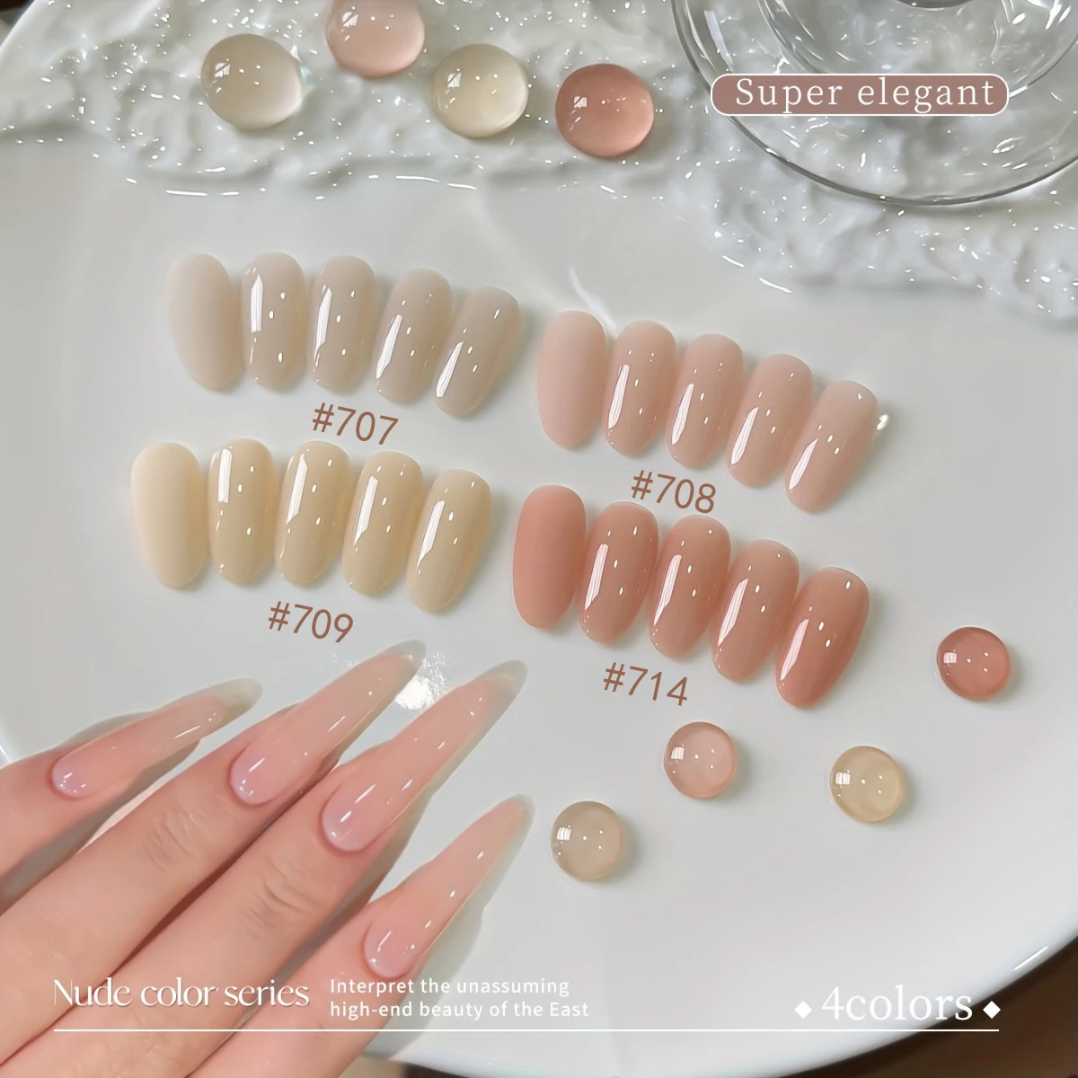 Trendy Gel Nail Polish Collection: Icy Clear, Nude, and Pink Shades with Salon-Grade Finish