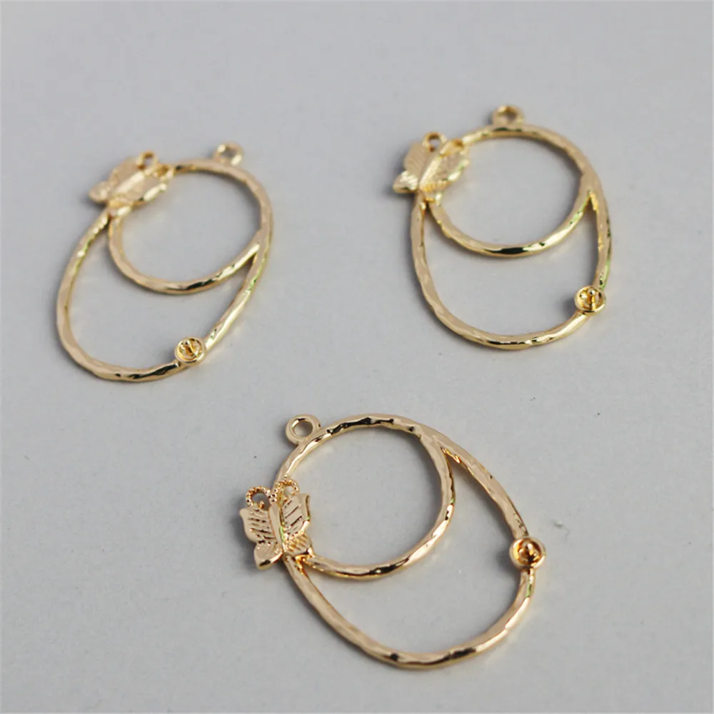 

14k copper-clad gold color retaining pin small butterfly oval pendant 32 * 22mm manual diy pendant accessories