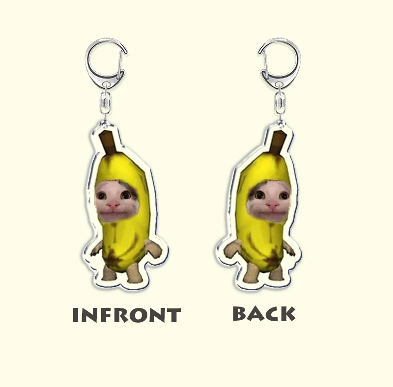 HOT Cute Crying Banana Cat Meme Keychain Funny Fruit Happy Cats Pendant Keyring Keyfob for Women Man Jewelry Accessories Gifts