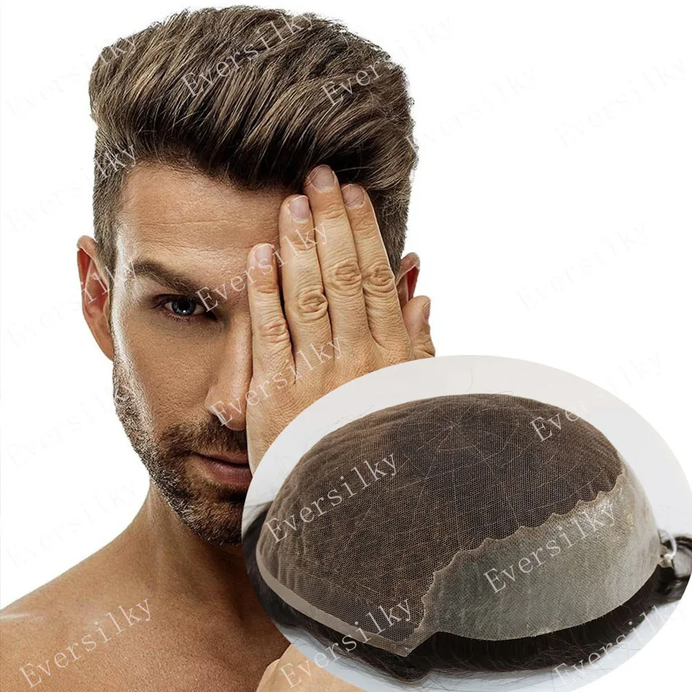 Durable Lace Front Q6 Swiss Lace Dark Brown Blonde #18 Human Hair Grey  Black 1B20 Man's Wig Breathable Undetected Bleached Knots - AliExpress, image size:1000x1000