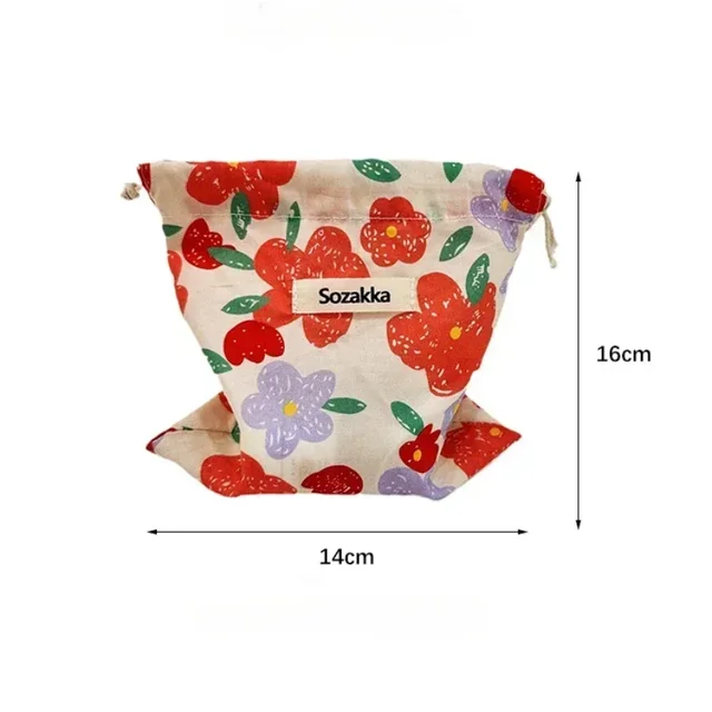 Cute Floral Drawstring Makeup Bag for Women Portable Cosmetic Organizer Pouch Candy Storage