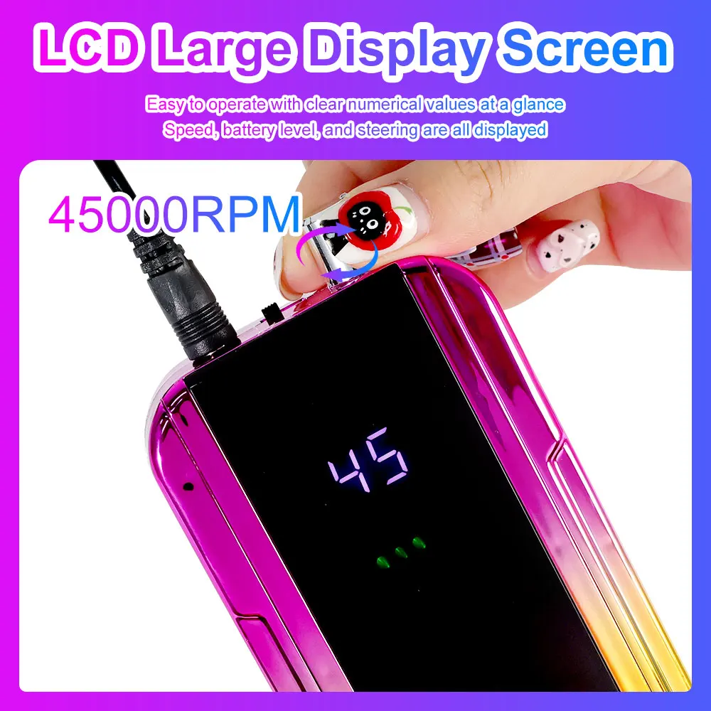 USB 커넥터가 있는 충전식 네일 드릴 머신, 네일 광택제 리무버, 전기 드릴 세트, 매니큐어 샌딩기, 저소음 나노, 45000RPM