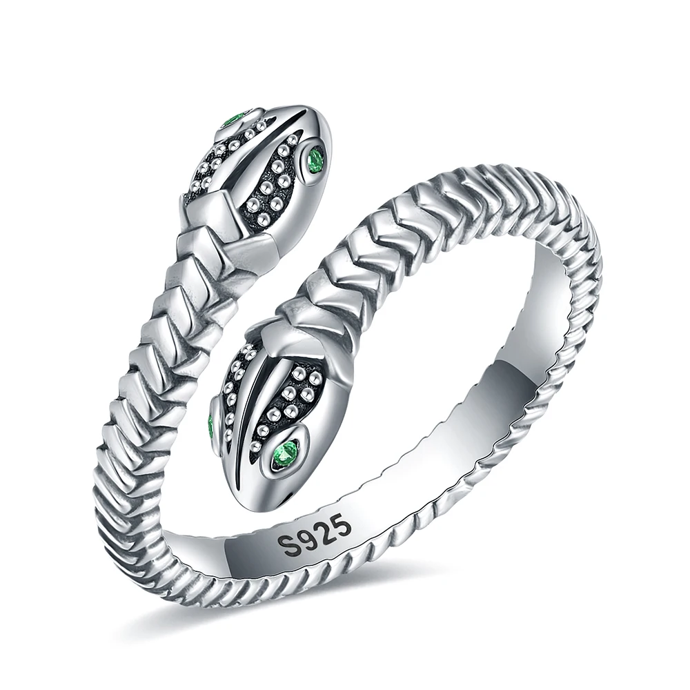 

925 Sterling Silver Adjustable Double Cobra Snake Ring Gothic Hip Hop Punk Vintage Minimalist Cute Animal Jewelry Gift for Women