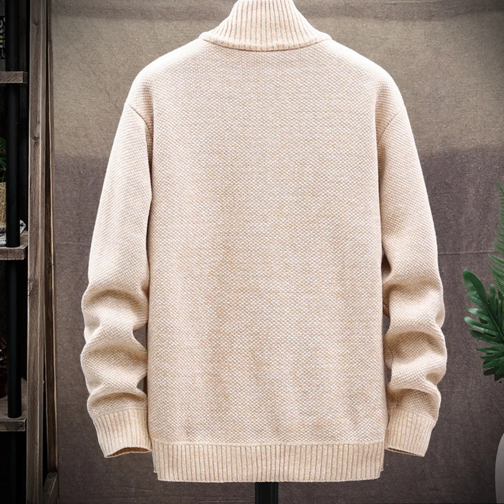 Knitted Cardigan Solid Color Sweater Men Zipper Autumn New Long-sleeved Jacket Warm Fleece Cardigans Jacket 2
