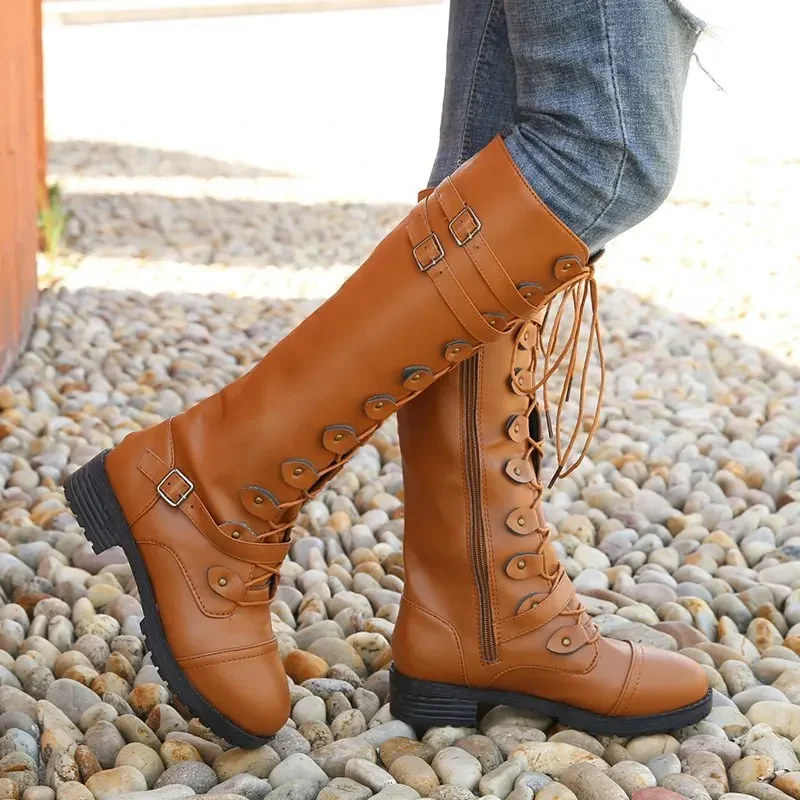 

2023 Winter New Fashion Combat Boots Women Cowboy Knee High Boots Female Platform Shoes for Women Punk Solid Women's Boots