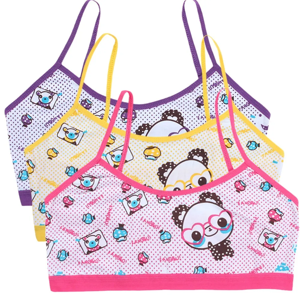 3pcs Hot Purbery Girls Vest Bras Cute Cartoon Teenage Young Children's Seamless Underwear Tube Tops Students Sports Training Bra training bra sports bra seamless bra seamless underwear vest