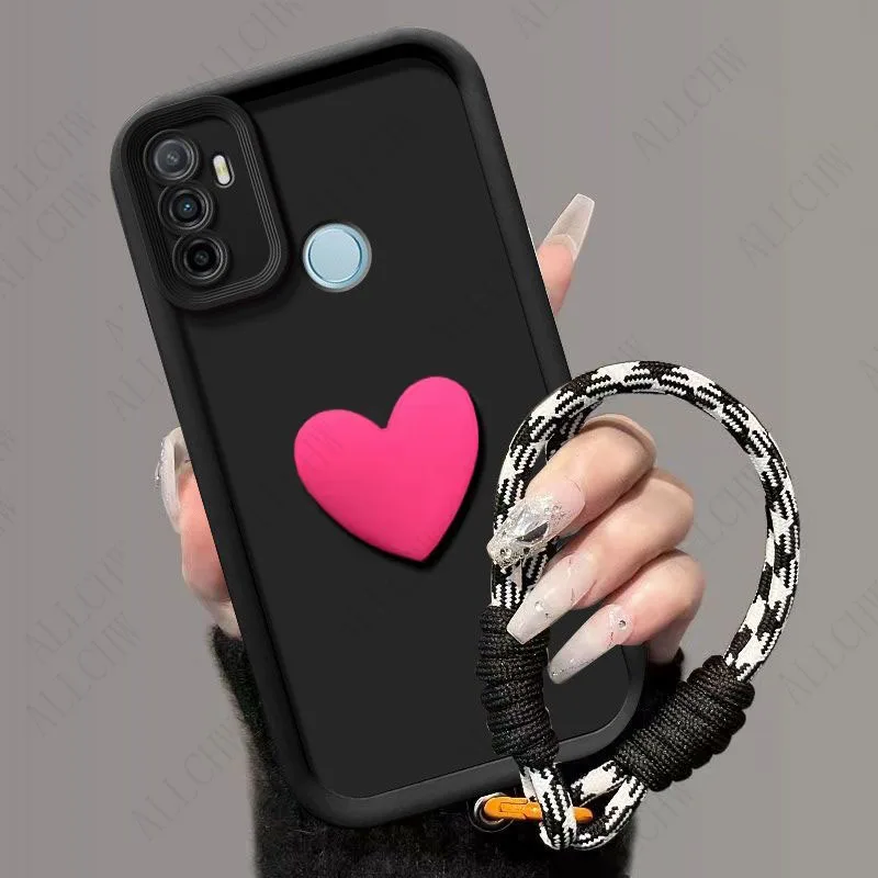 3D Love Heart Strap Shockproof Phone Cover