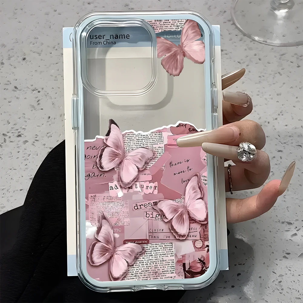 Pink Butterfly Collage Dual-Layer Clear Phone Case Cover