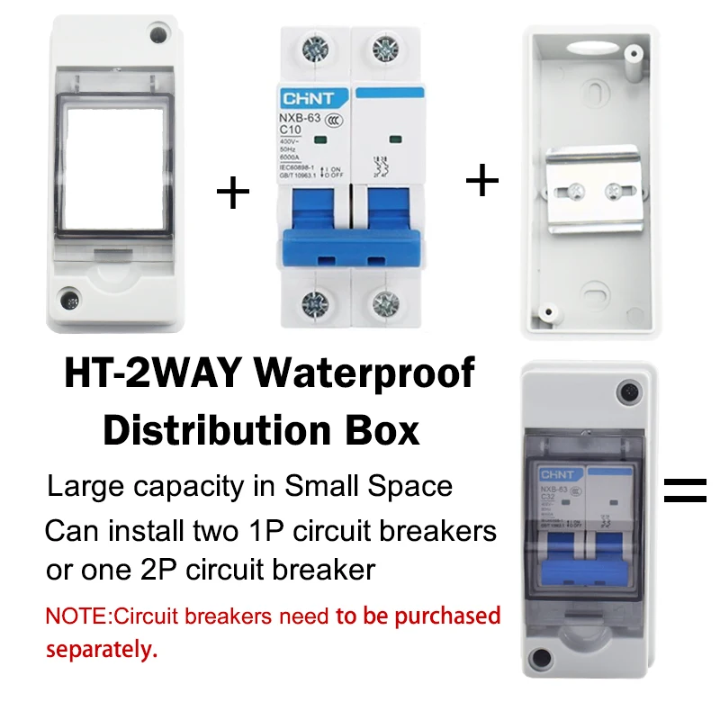 HT-2 IP65 Waterproof Distribution Breaker Box Panel Installation 2 WAY PC ABS Plastic Outdoor Electrical MCB Solar Junction Box
