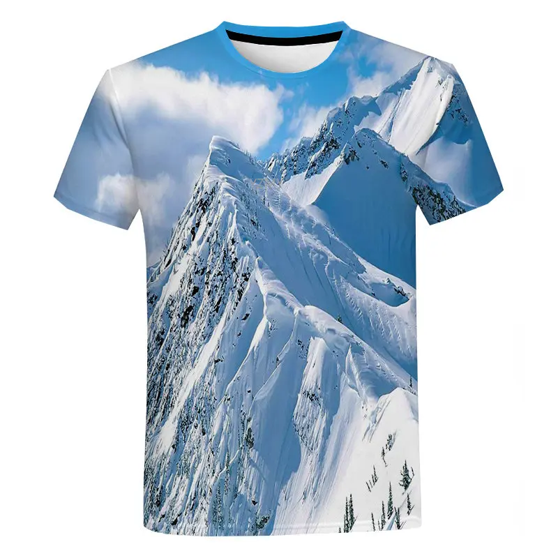 

3D Print Landscape Male Fashion Loose T-Shirts Daily Summer Vacation Leisure Short Sleeve Dazzling Cool Fibre Men's Clothing Top