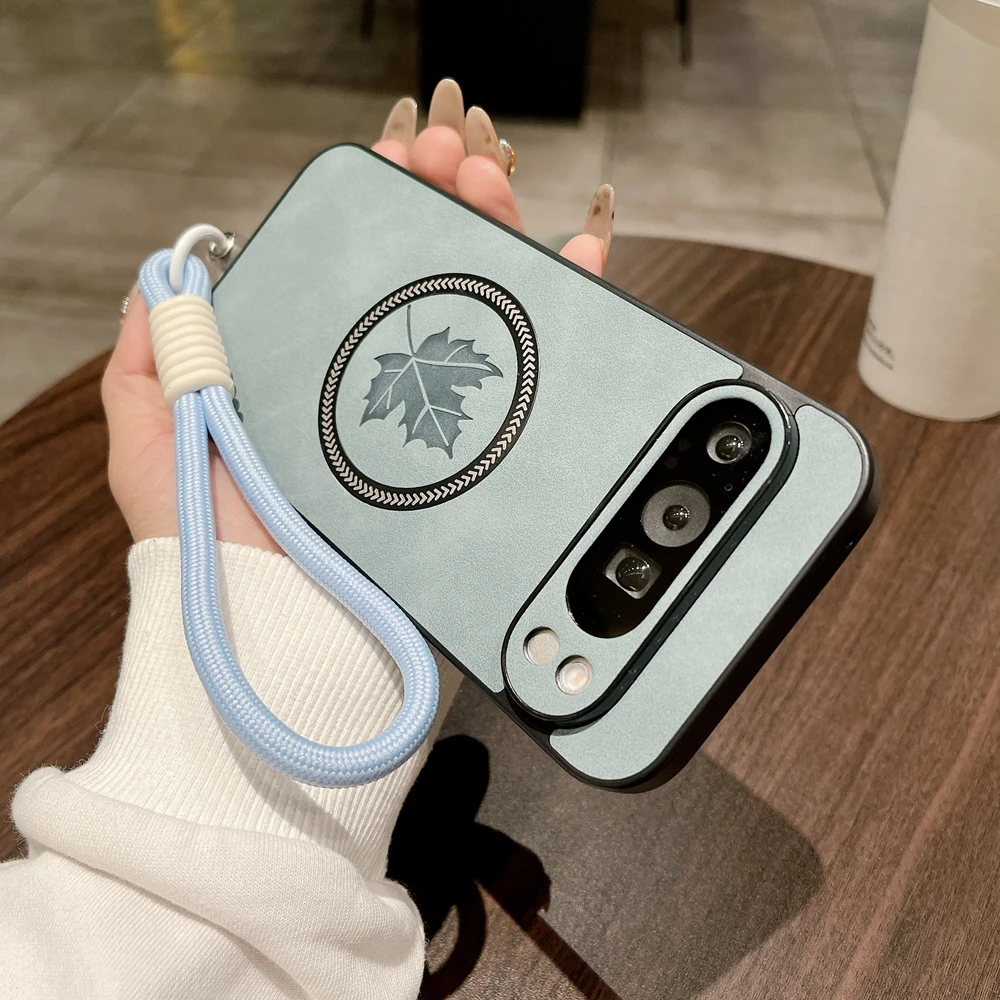 Luxury Maple Leaves Magnetic Leather Wrist Strap Case