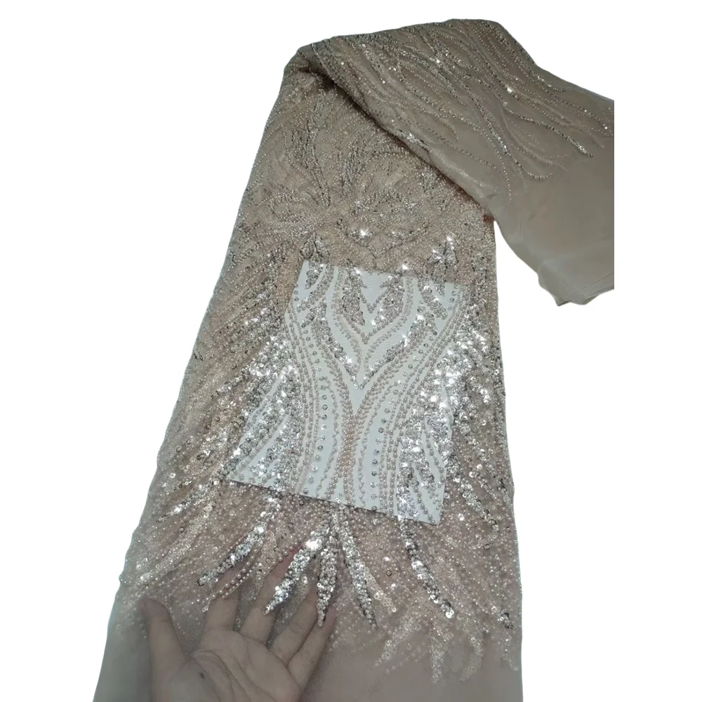 

Африканская сетчатая кружевная ткань с блестками S-1406288 Высококачественная французская Вышивка Тюль С Бисером кружевная ткань для женского свадебного платья