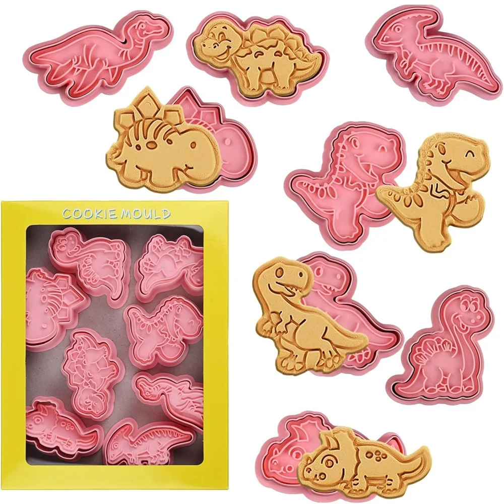 8PCS Dinosaur Animal Cookie Mold Dough Stamp Plastic 3D Pressable Cookie Mold DIY Candy Cake Baking Pastry Decorating Tools Cookie Cutter Baking Mold Cookie Mould Cookie Printing Mold Baking Decorating Tools Cookie Maker Press Kit
