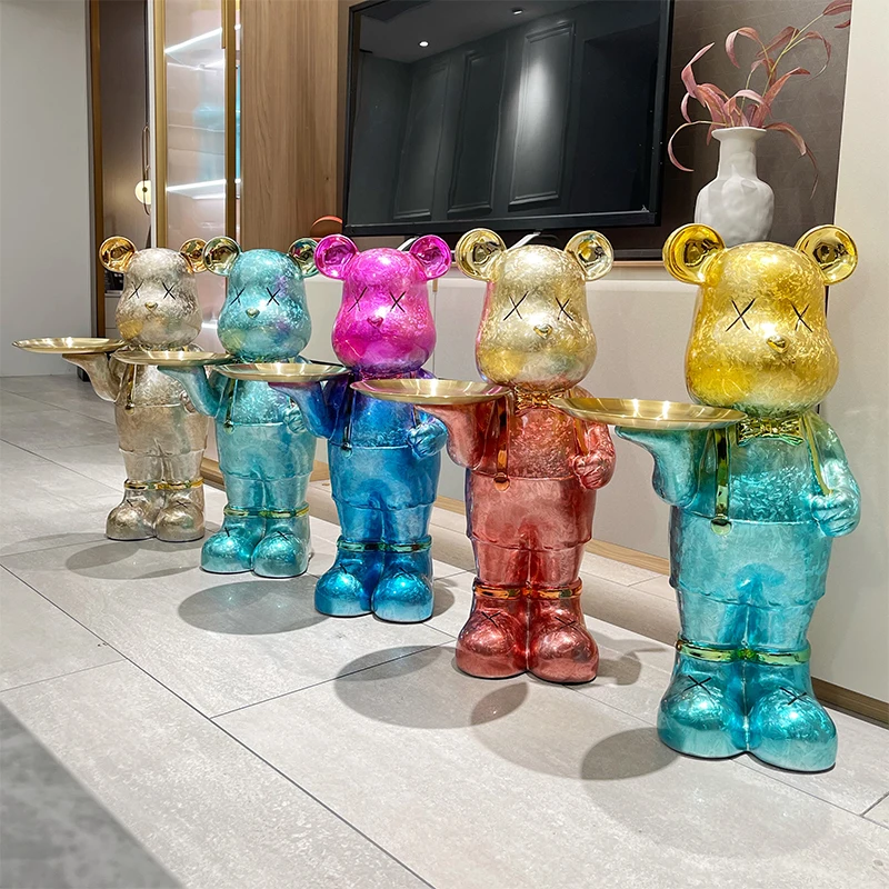 

Home Decor Colorful Electroplating Bear Resin Statues Nordic Creative Living Room Landing Tray Decorations Interior Figurines
