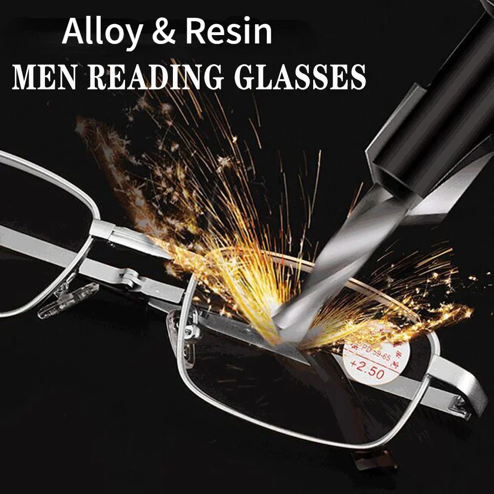 Square Anti-fog Anti-Scratch Crystal Reading Glasses For Men Presbyopic Eyewear With Glass Lenses Metal Hyperopia Eyeglasses+3.5