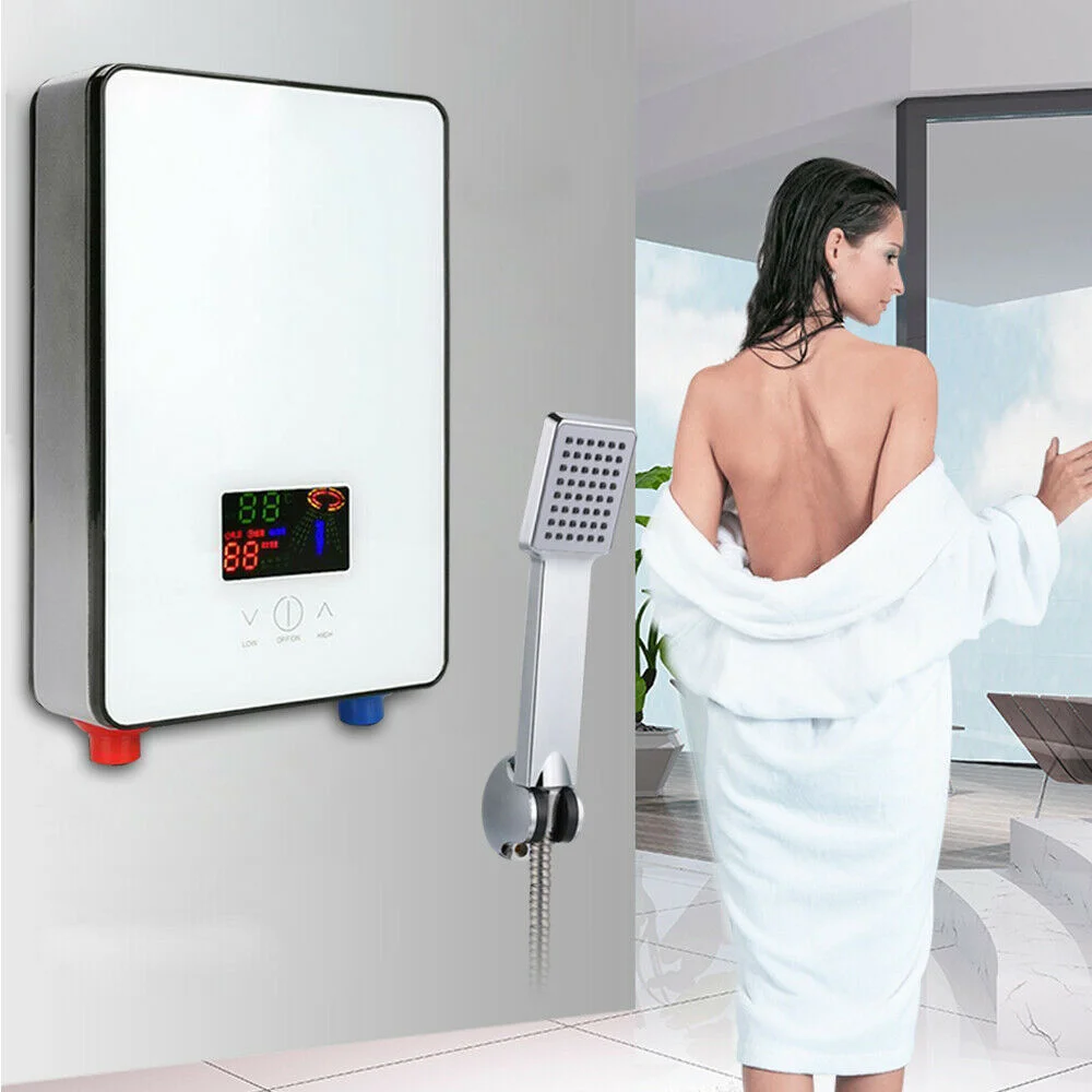 110V 4500W Electric Tankless Hot Water Heater Instant Rapid Heating Bathroom Shower Home Whole House White