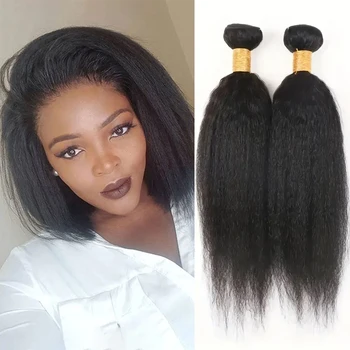 Kinky Straight Human Hair Bundles Deal Short Remy Hair Extensions For Women Thick Yaki Straight Human Raw Hair Weave Bundles 1