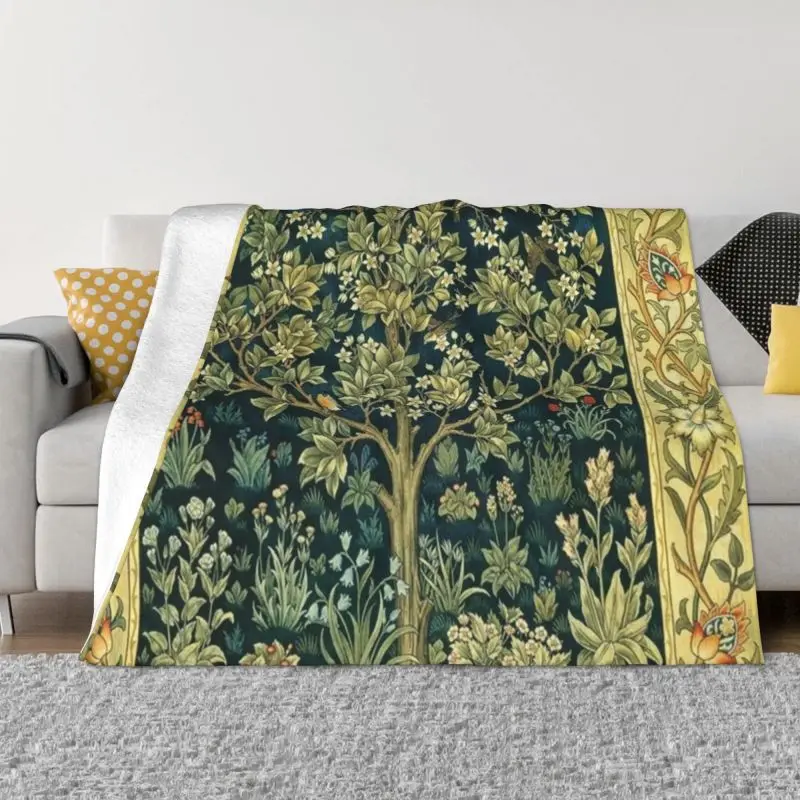 

Tree of Life By William Morris Blankets Vintage Garden Art Floral Warm Flannel Throw Blanket for Sofa Couch Bedroom Bedding